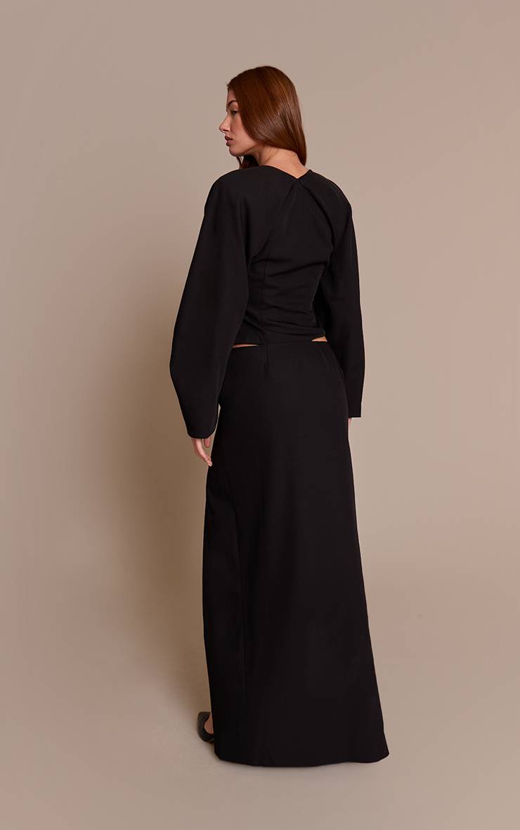 Noir Jupe Longue Fendue En Tissu Tissé