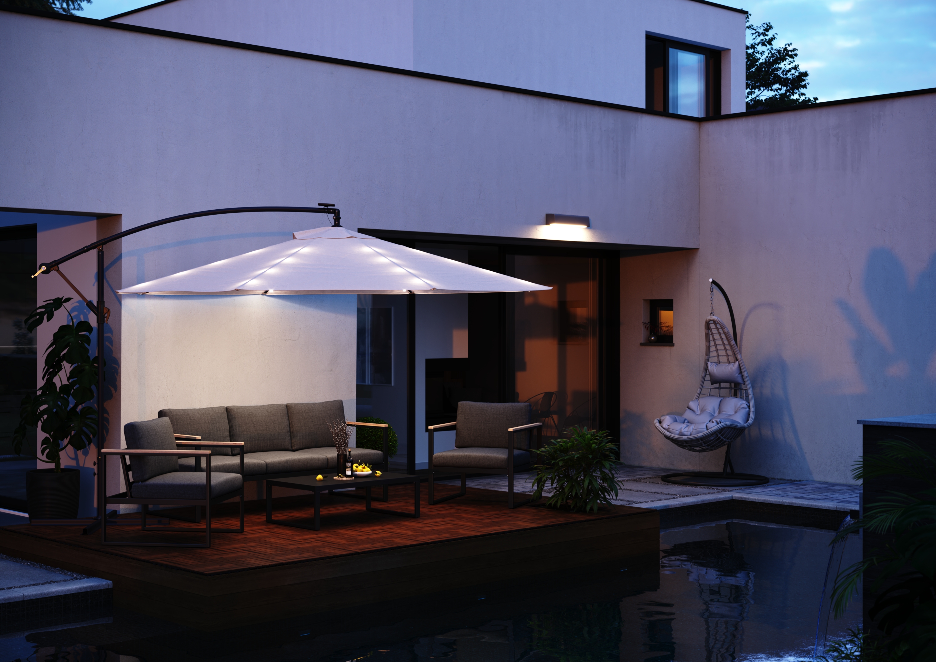 Sonnenschirm Ampelschirm BAY mit LED 350 cm braun
