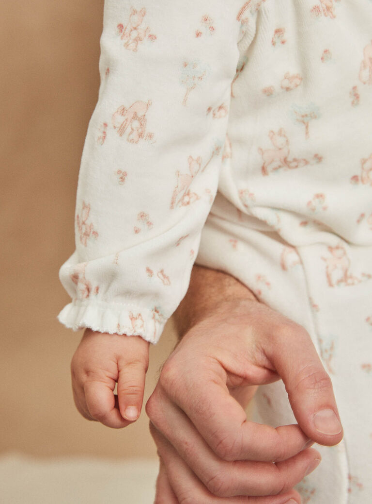 Grenouillère écrue en velours en coton biologique et polyester recyclé