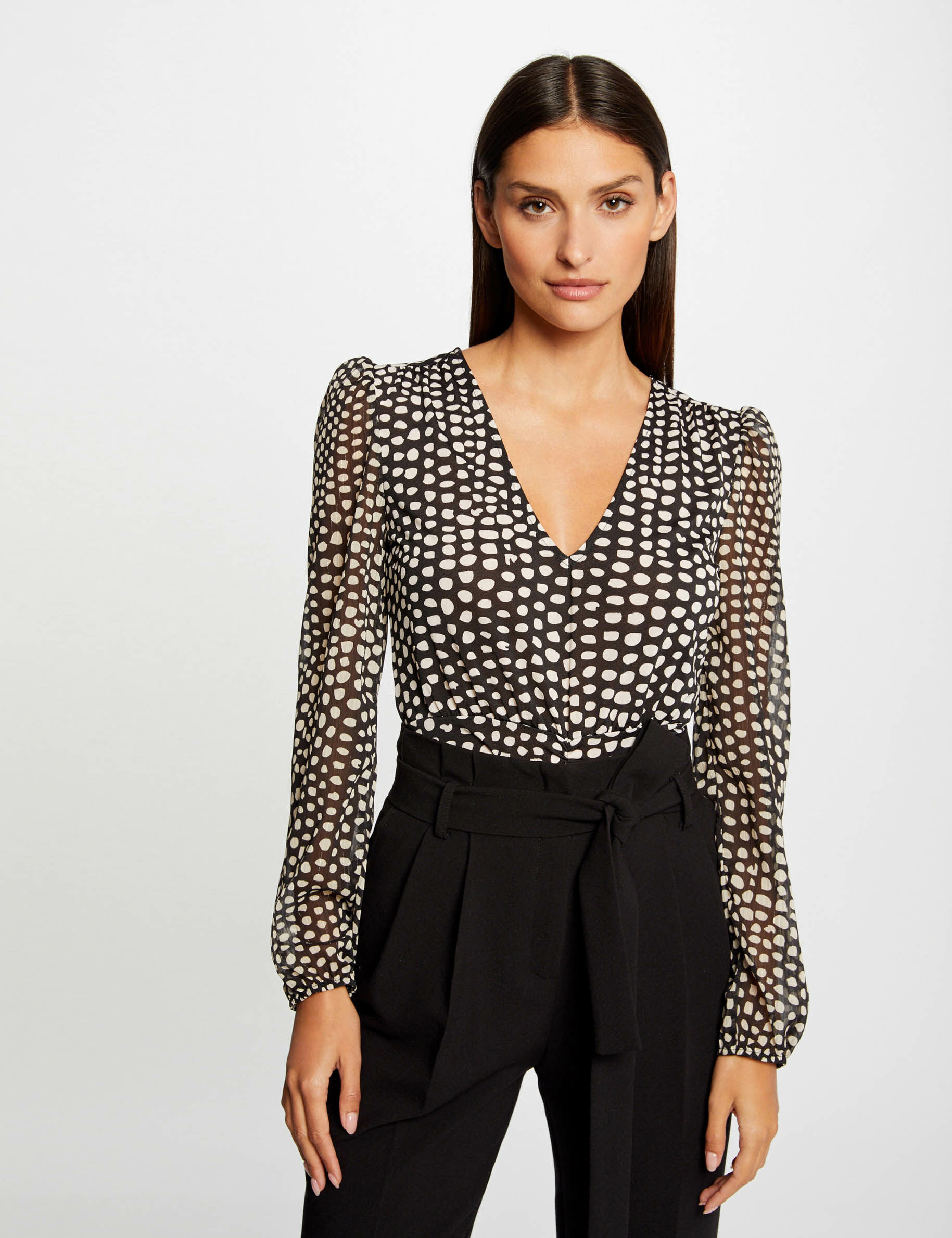 T-shirt manches longues imprimé à pois noir femme - noir
