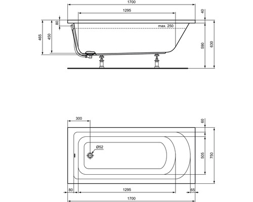 Ideal Standard rechthoekig bad, 75 x 170 cm, alpinewit, glad, K274601