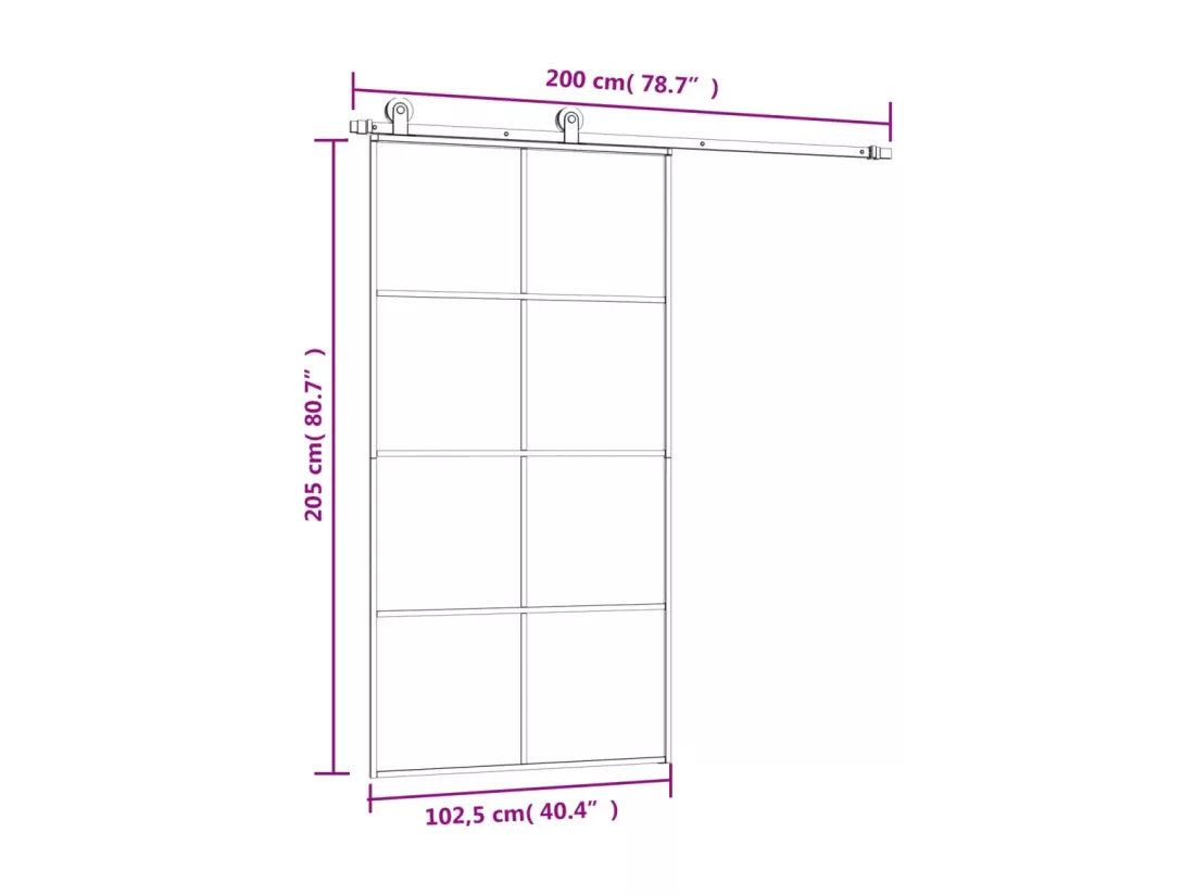 Porte coulissante et kit de quincaillerie 102,5x205cm Verre ESG