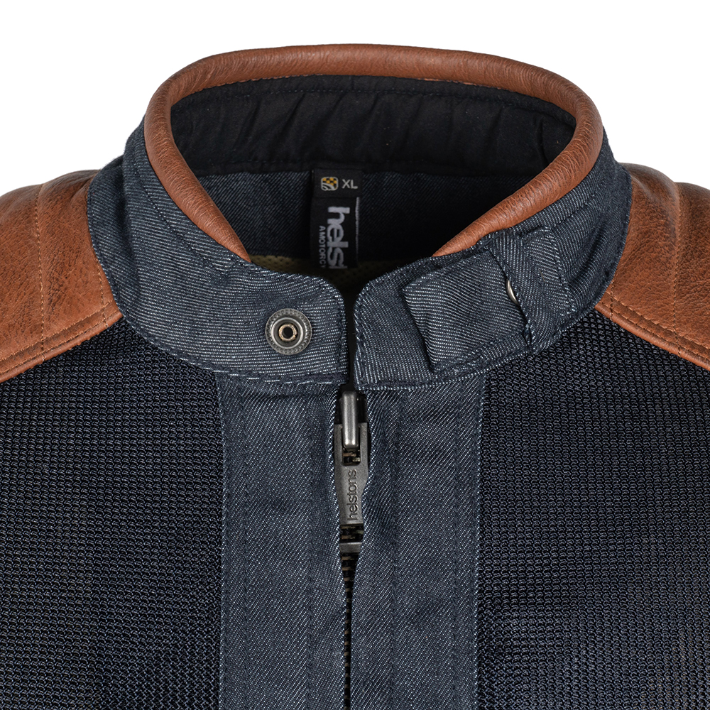Helstons - Blouson Colt Air toile denim mesh cuir Bleu / Camel