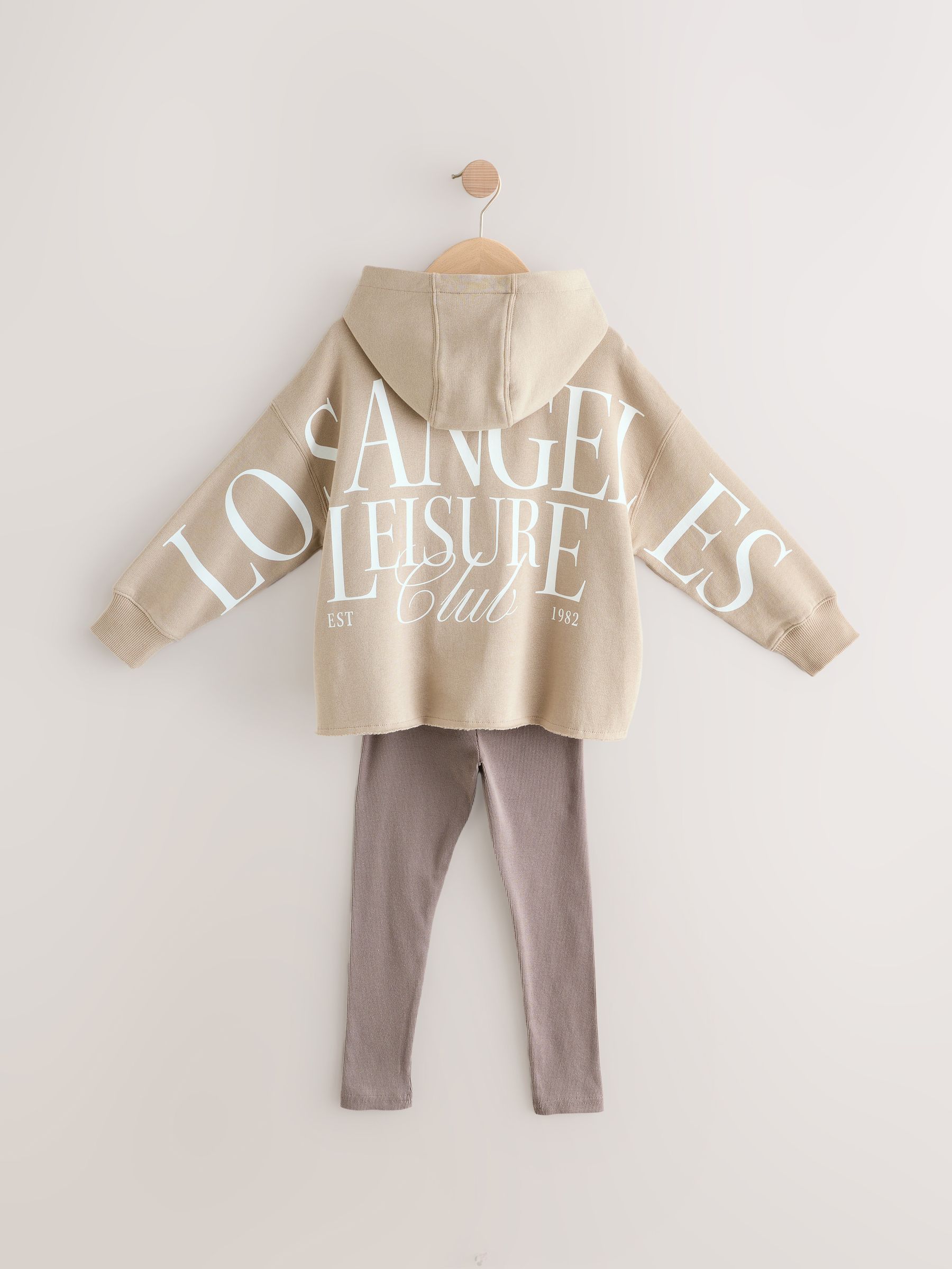 Beige - Set van hoodie en legging met slogan (3-16jr)