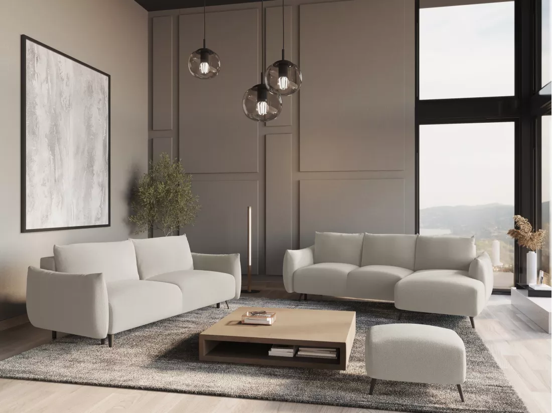 Canapé d'angle panoramique convertible en tissu chenille - argent - MALIE