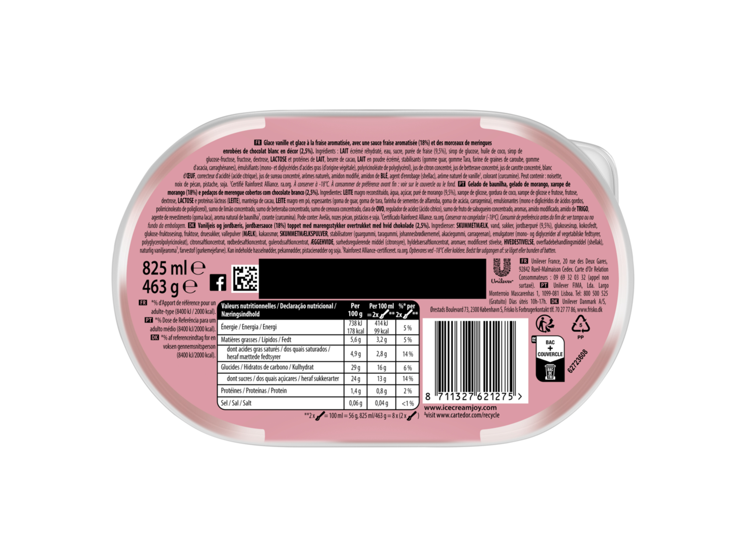 GELADO CARTE D'OR MORANGO MERENGUE 825ML