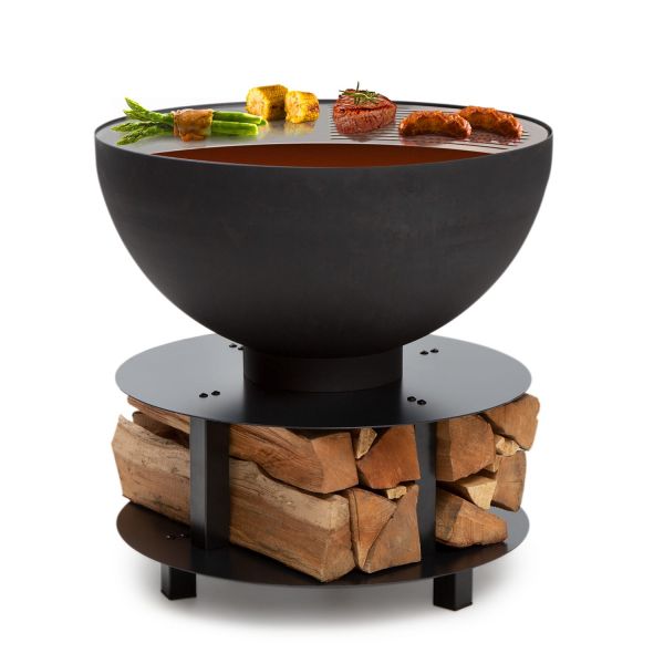 Blumfeldt Savage 2.0 Tigela de Fogo e Grill Redonda Ø: 60 cm Base Estável Armazenamento de Madeira Black