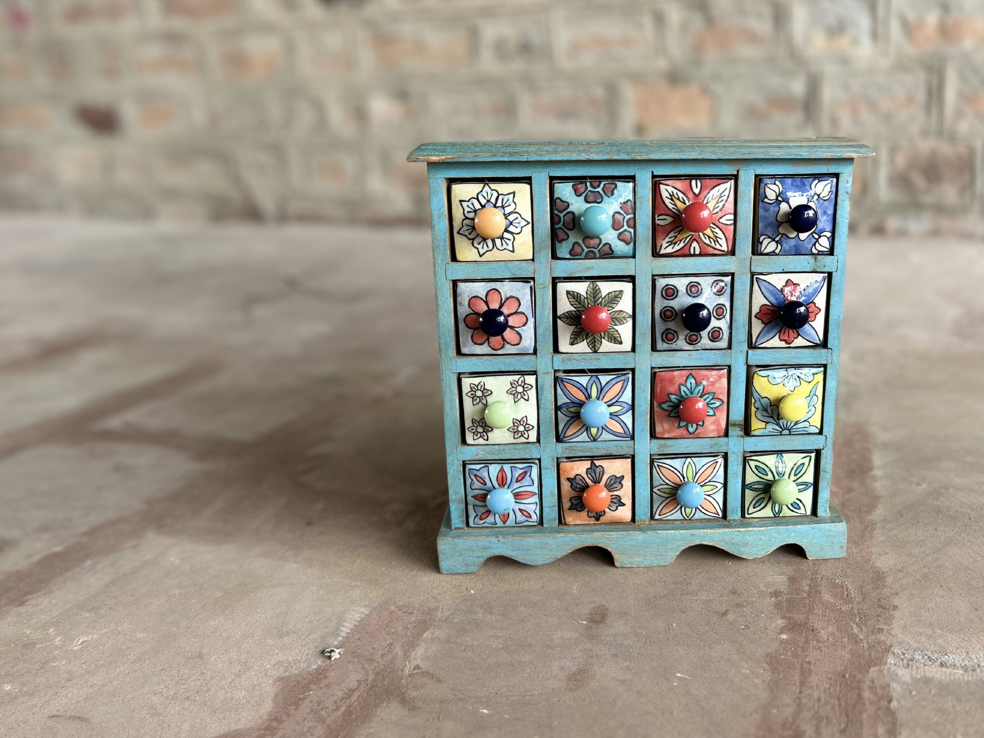 Schubladentruhe mit 16 Schüben, grünblau, B 32 cm, H 32 cm, L 10 cm von fischer's lagerhaus