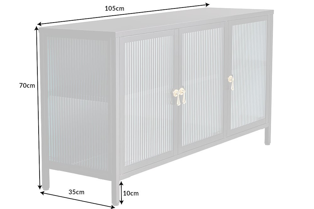 riess-ambiente Sideboard AMSTERDAM - 105cm greige gold Riffelglas Metall Vitrine Schrank Modern