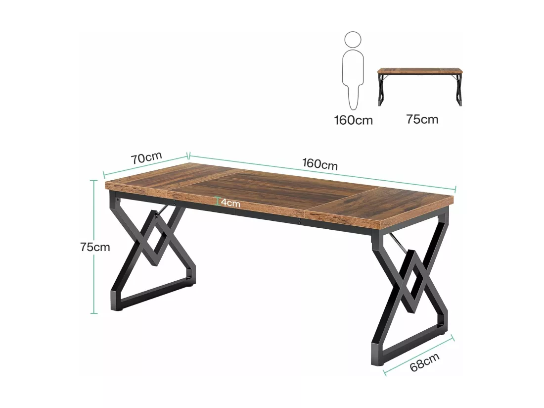 160 x 70 x 75 cm Grande Table d'ordinateur de Bureau，Poste de Travail, Bureau de Direction pour Bureau à Domicile