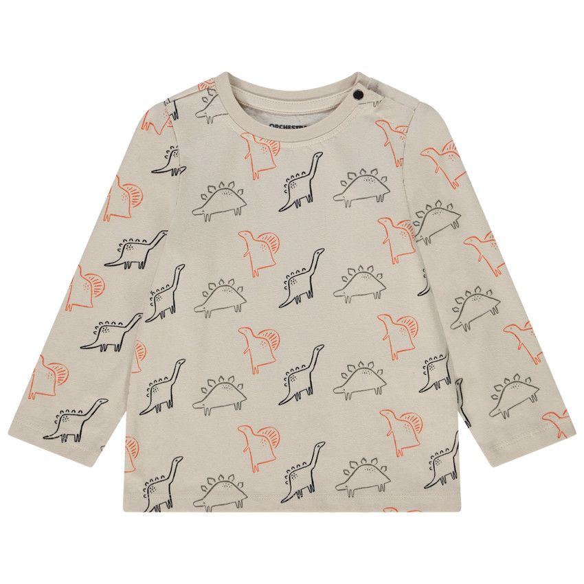 T-shirt manches longues en jersey imprimé animaux pour bébé garçon - Ecru