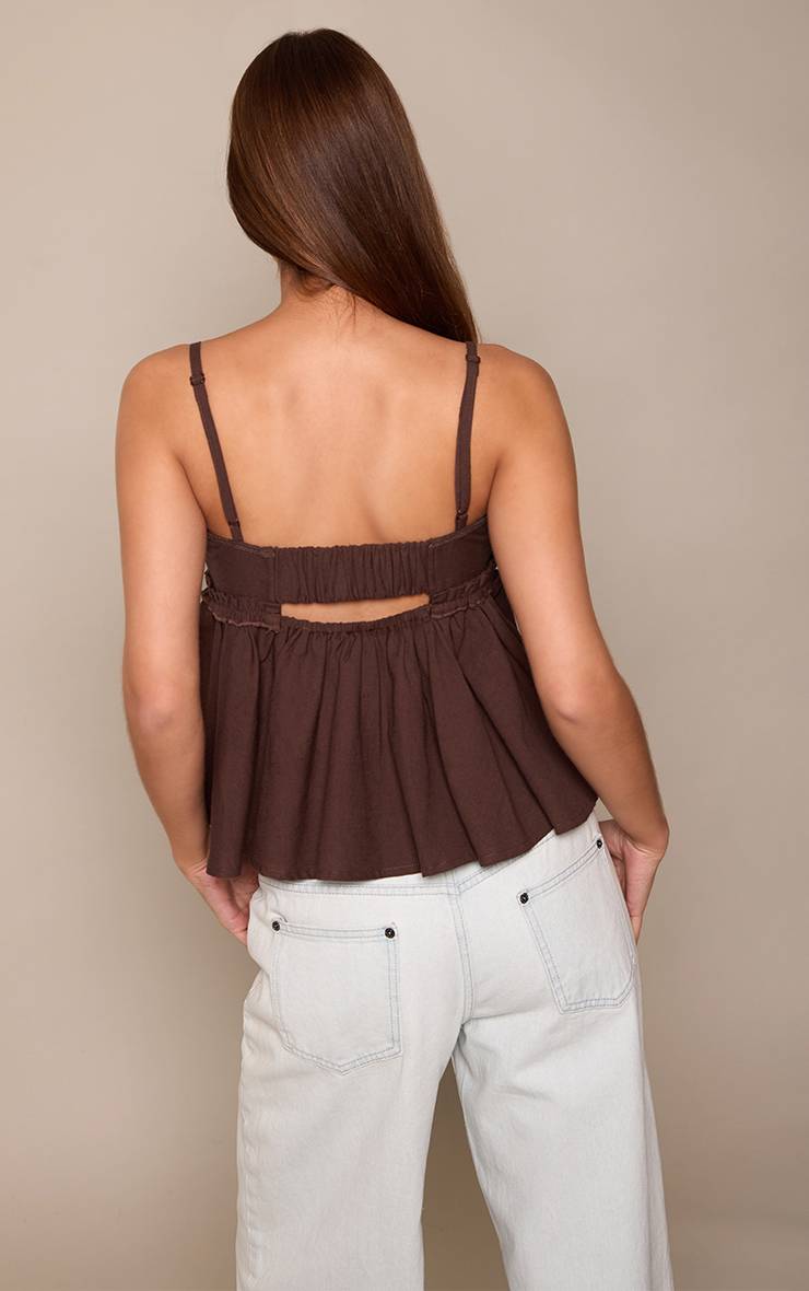 Dark Chocolate Top Caraco Effet Lin Avec Détail Poitrine Froncé