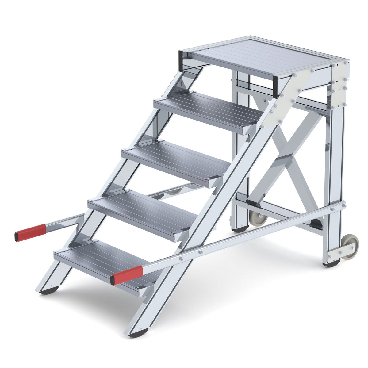 MUNK mobiel werkplatform, stalen rooster, 600 mm tredebreedte, 5 treden