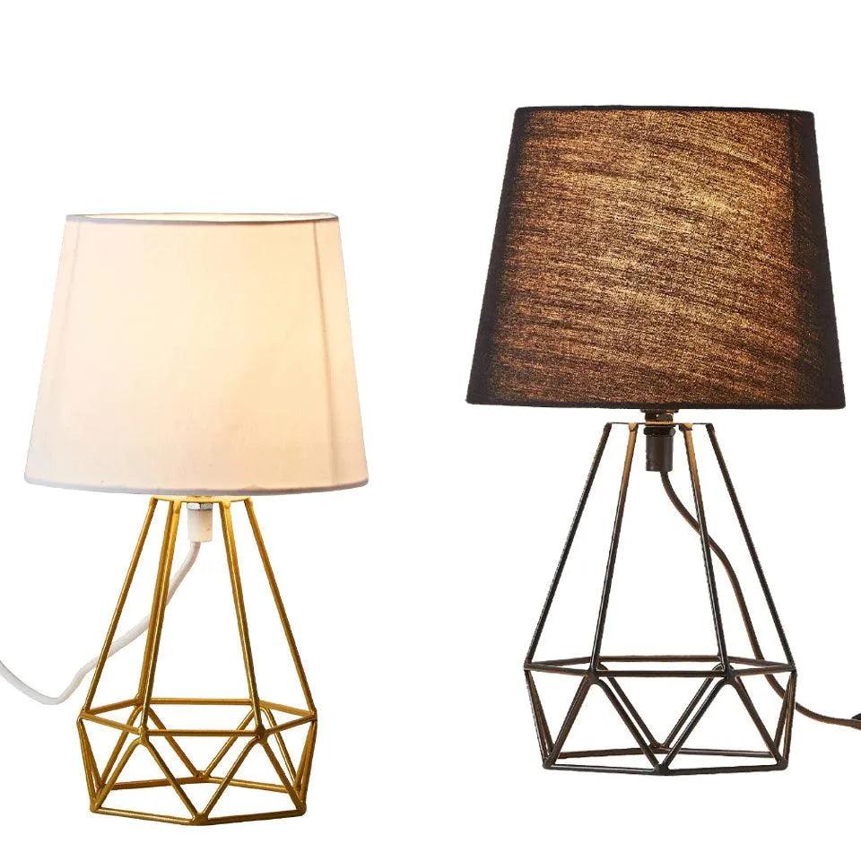 Modern Table Lamp with Geometric Metal Base & Fabric Shade 2 | Desk Light Lamp for Bedroom Living Room