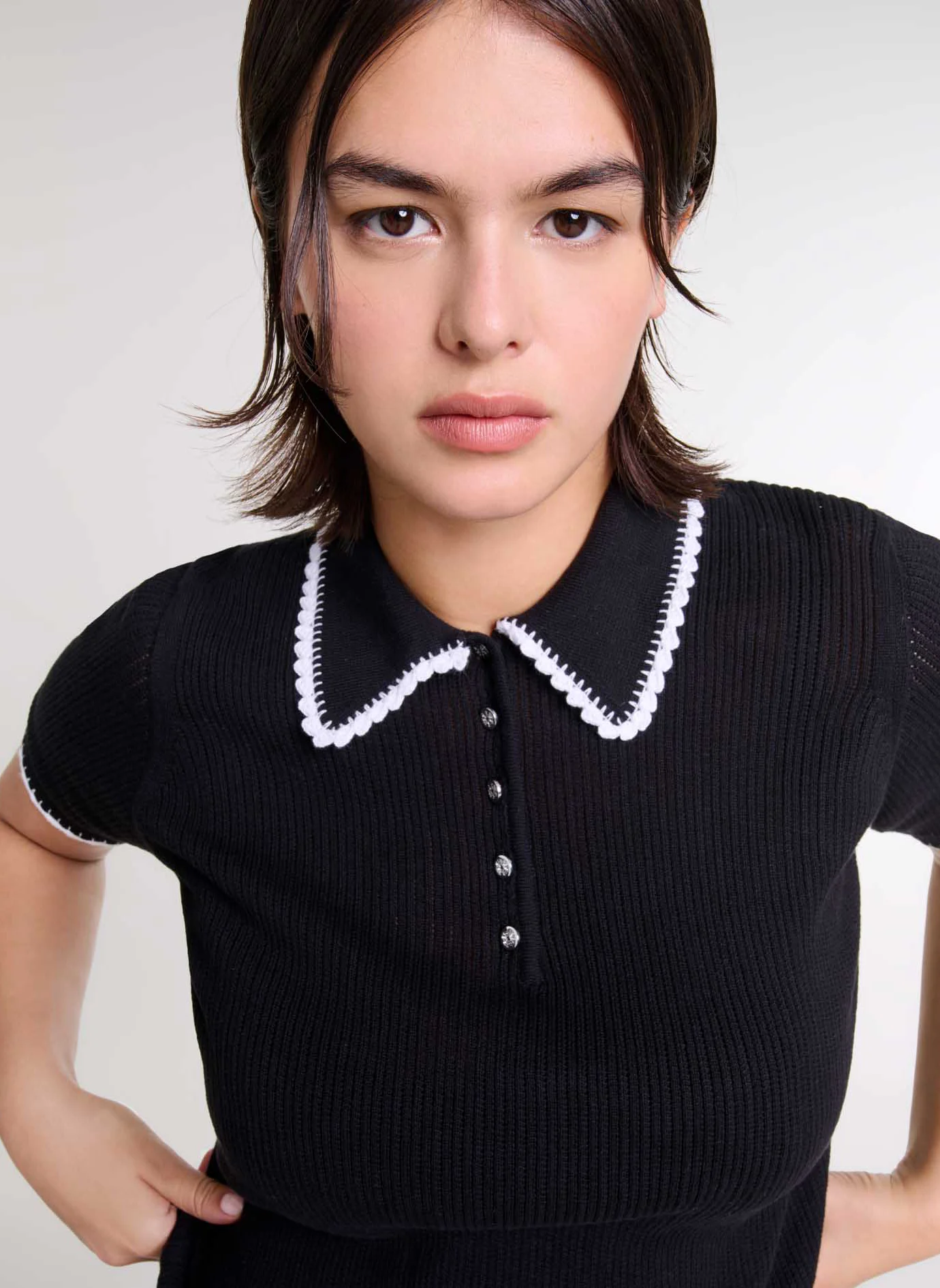 Polo droit en coton mélangé | Noir
