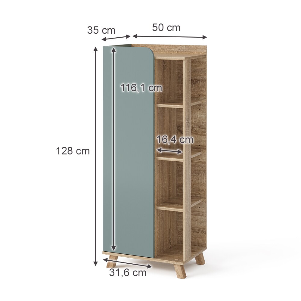Vicco Midischrank Karen Sonoma Mintgrün 50 x 128 cm Tür offene Fächer