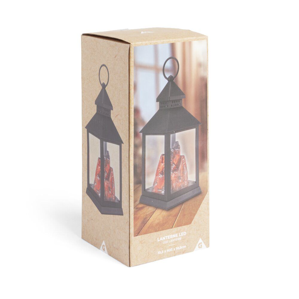 Lanterne LED carré à piles avec braise artificielle 10,5x10,5xH23cm