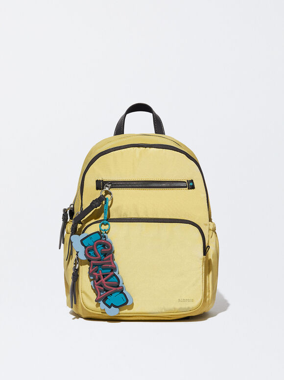 Mochila de nylon com pingente - Amarela
