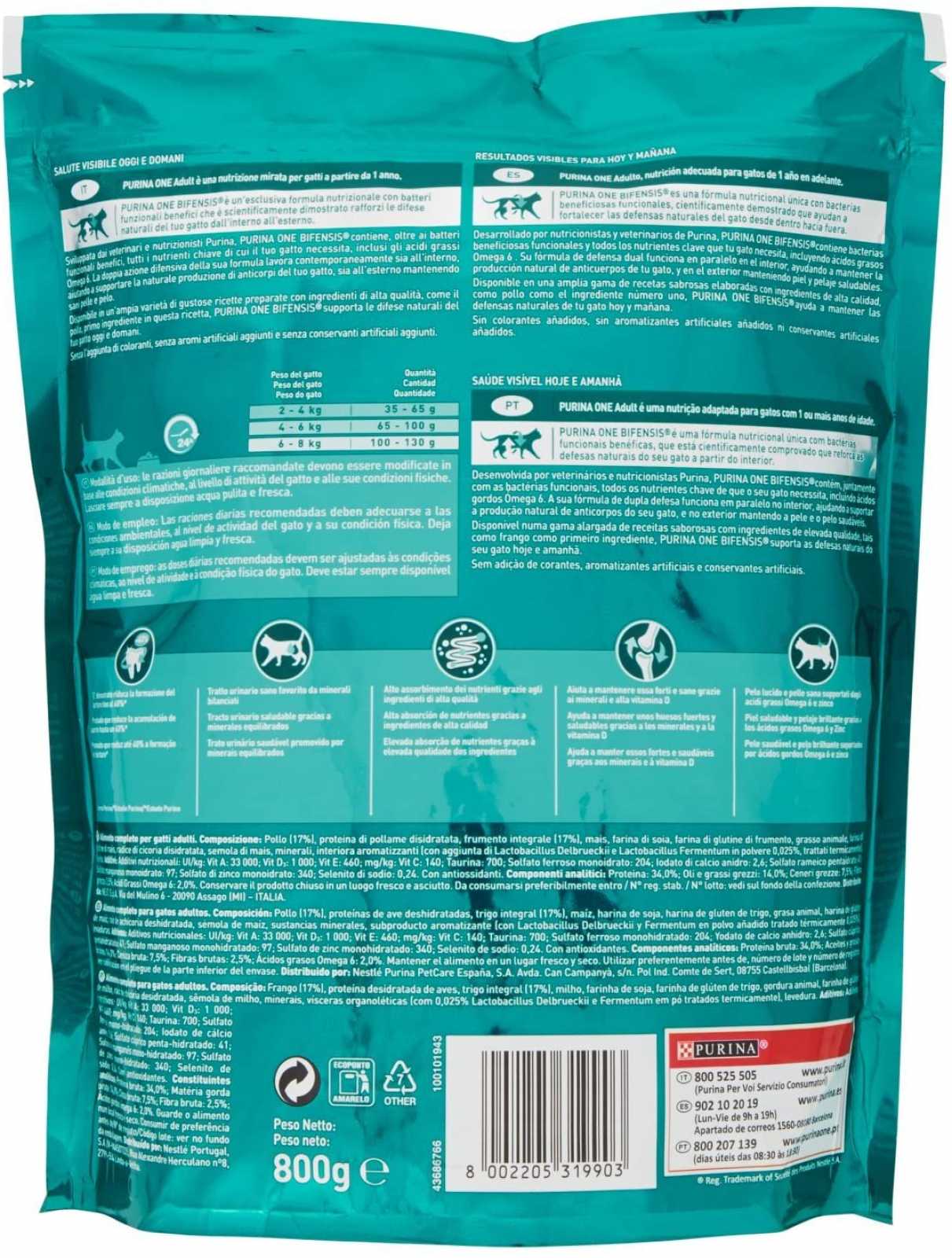 Ração Purina para Gatos Adultos, Frango e Cereais, 800g