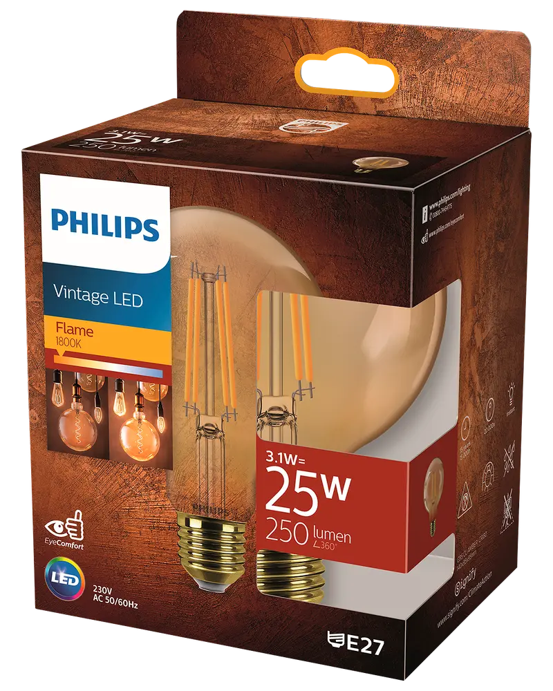 PHILIPS LED-pære filament 3,1W E27 G95