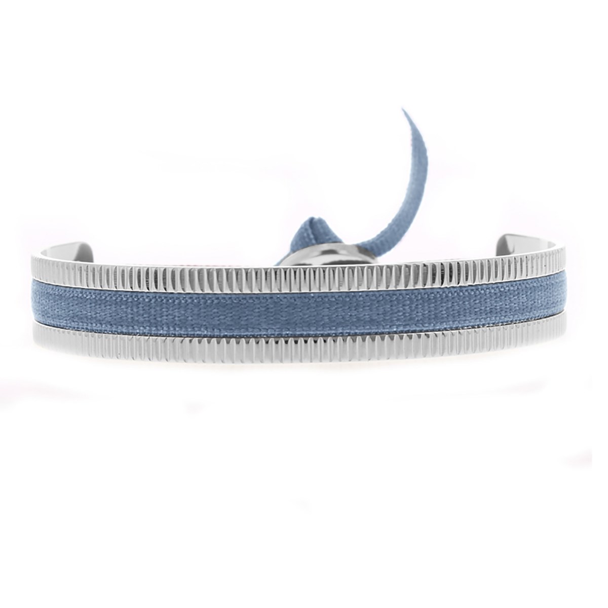 Jonc Ruban Les Interchangeables argentébleu jean 2 strié 4mm