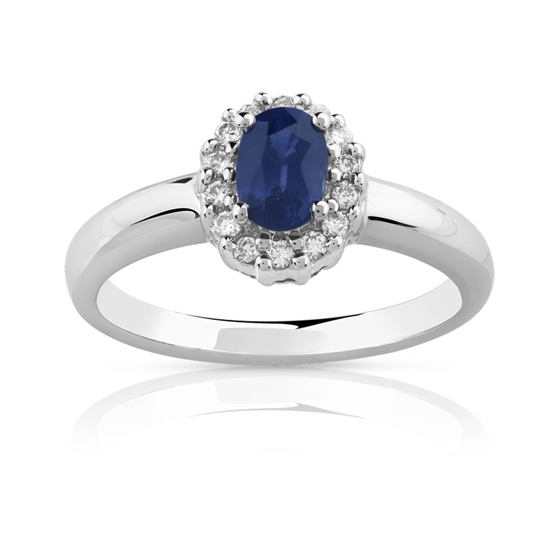 Bague or 750 blanc saphir et diamant
