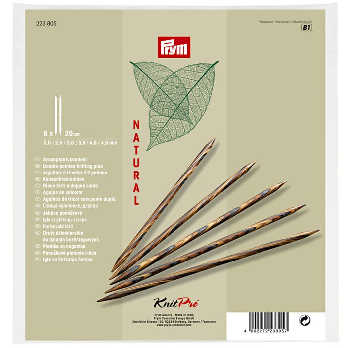 Prym-5 sets van 5 houten sokkenbreinaalden