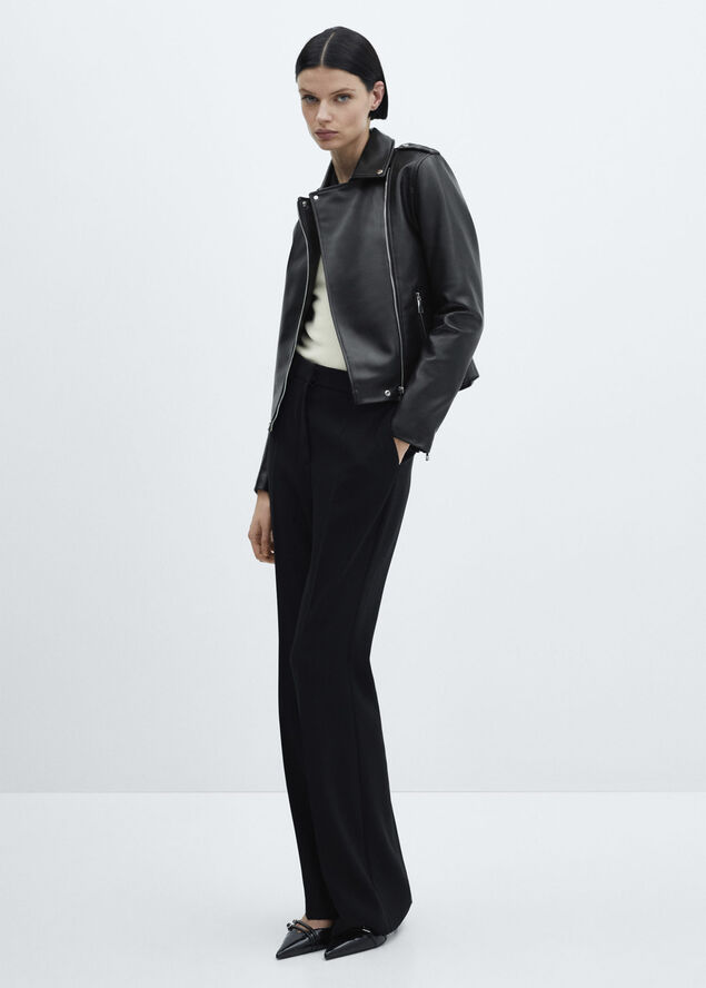 MANGO Faux-leather biker jacket Black