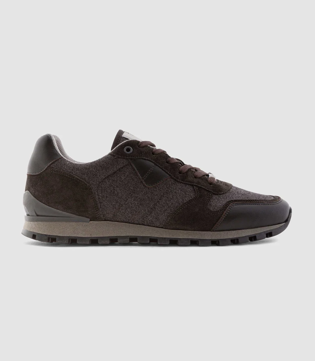 Sneakers bi-matière en cuir marron 