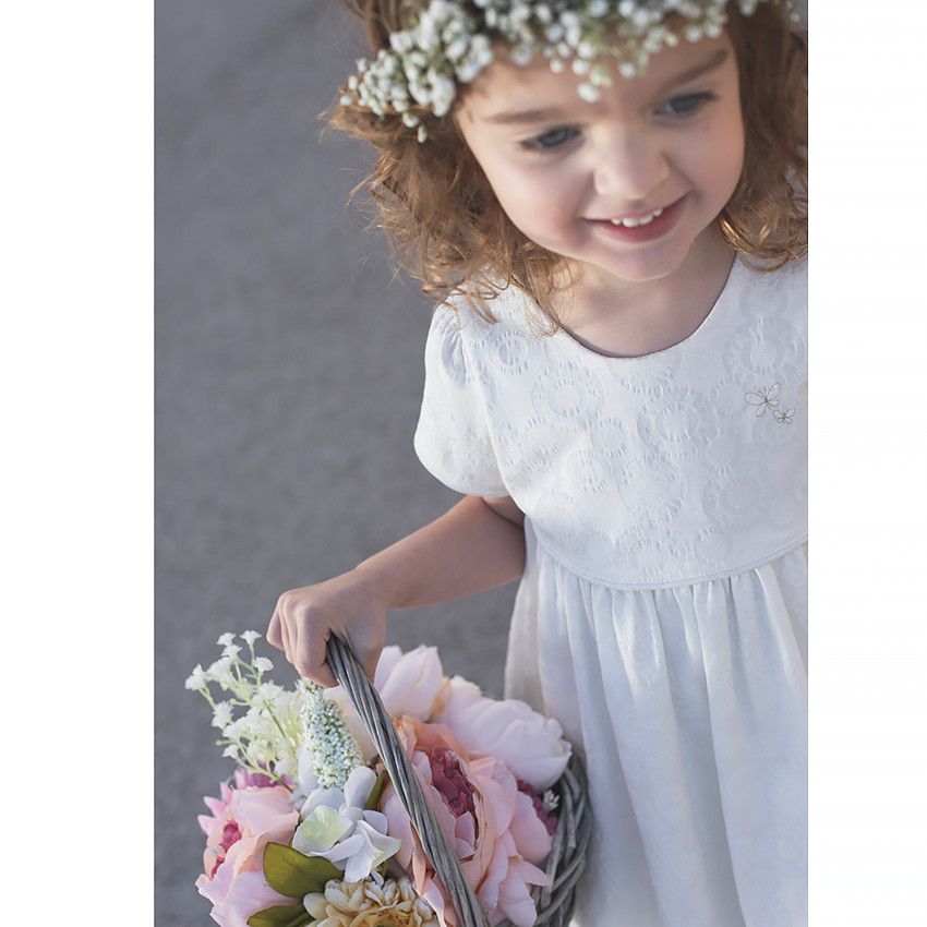 Robe manches courtes en jacquard pour bébé fille - Ecru