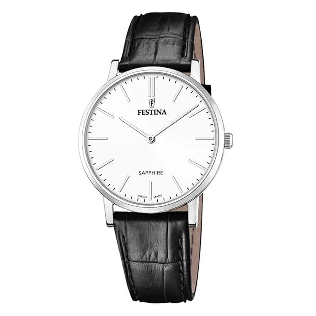 Montre Festina Classique cadran blan cuir noirCollection Swiss Made