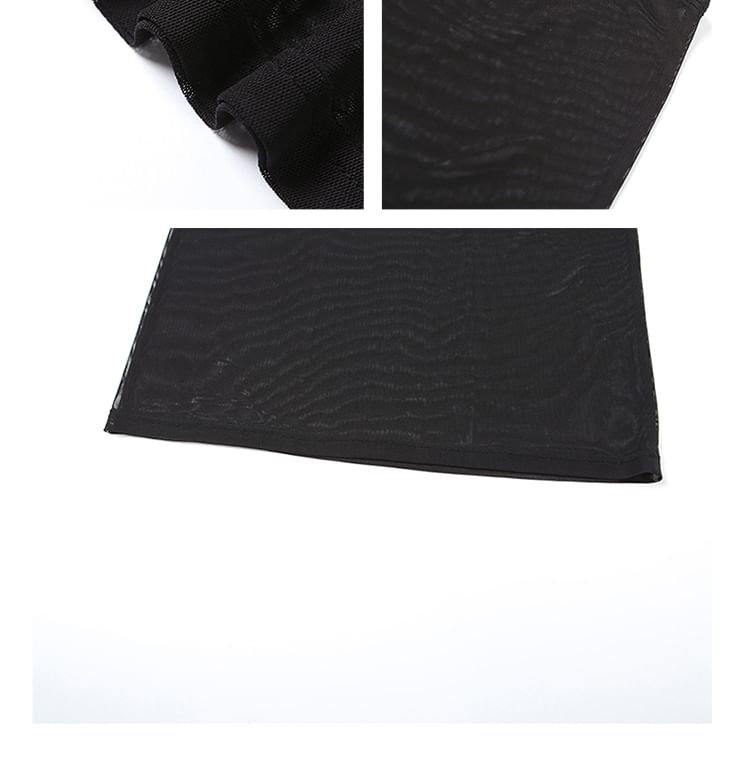 Bababy - Maxi-jurk met korte mouwen, off-shoulder, effen gerimpeld paneel en mesh
