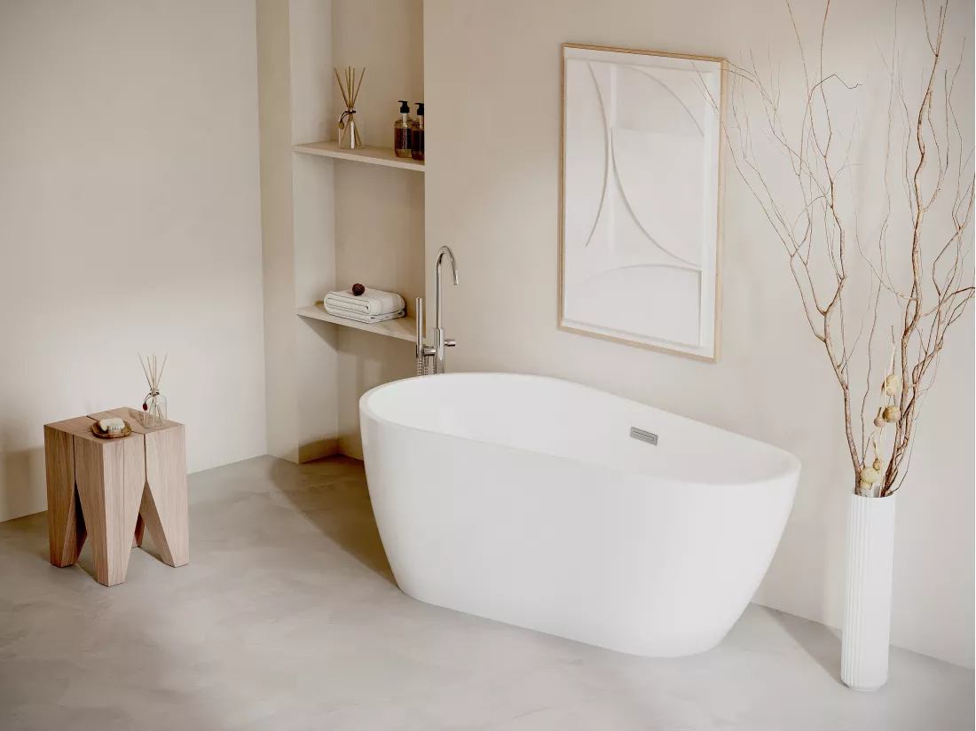 Baignoire îlot asymétrique - 240 L - 160 x 80 x 59 cm - Blanche - Acrylique - LEPINE
