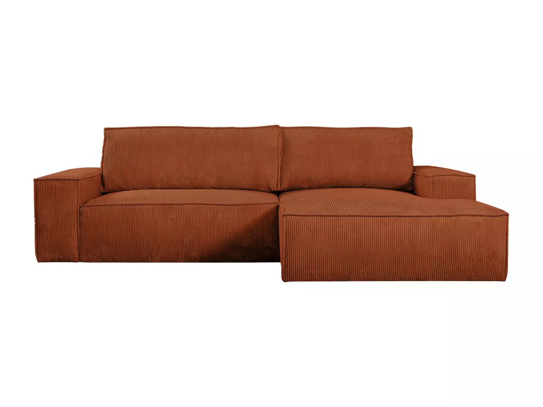 Canapé d'angle droit convertible en velours côtelé terracotta AMELIA