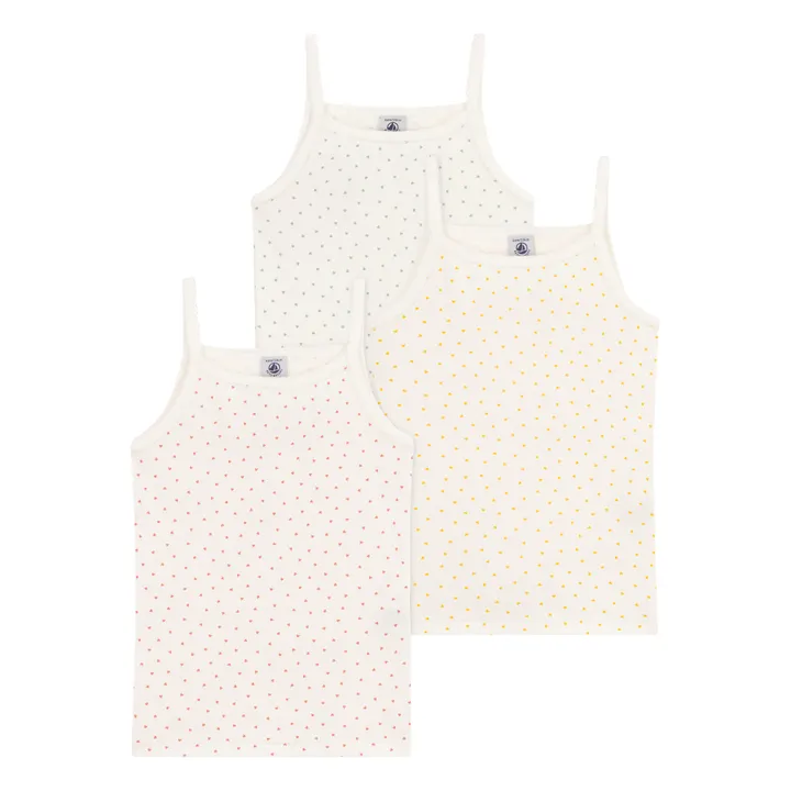 Petit Bateau Lot 3 Débardeurs Mini Cœurs | Ecru