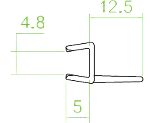 Zijaansluiting geschikt voor 6mm glas, lengte 2010 mm