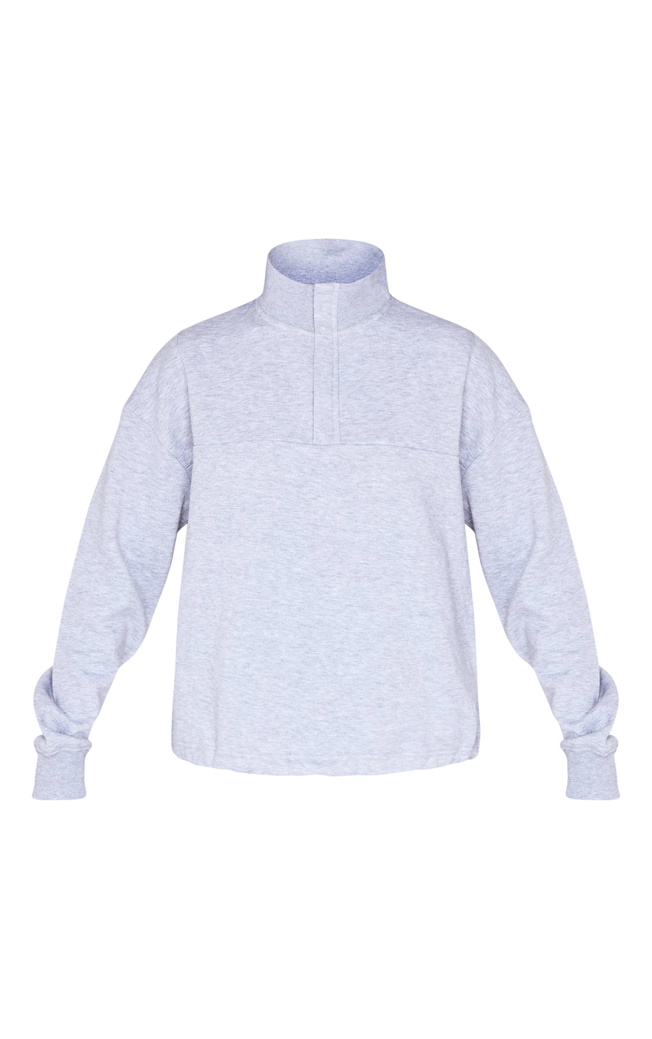 Gris Chiné Sweatshirt Latte À Zip Quart Et Ourlet À Cordon