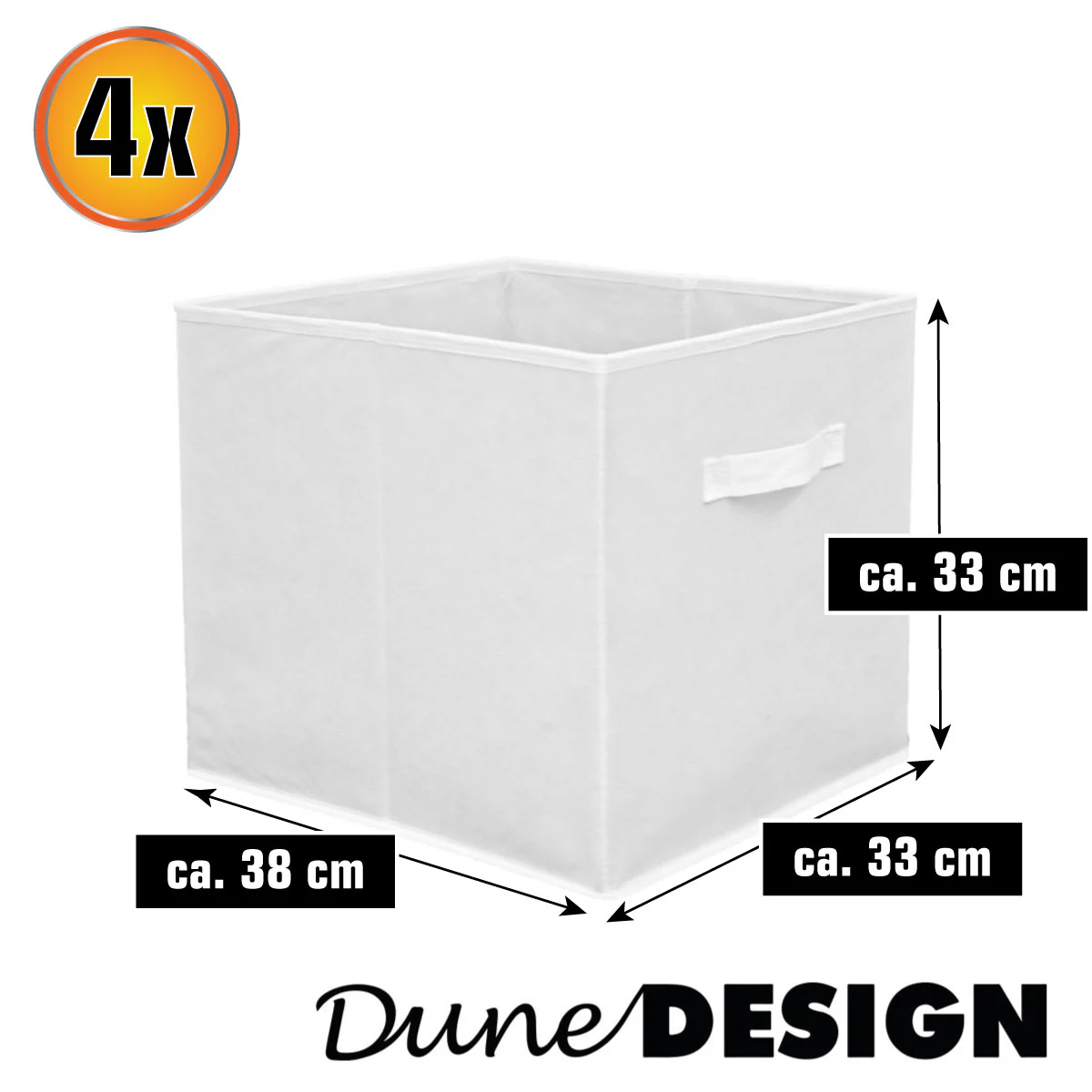 Faltbox Set 4 Boxen für Kallax Regal weiß 33x38x33cm Expedit Box mit Stoffgriff