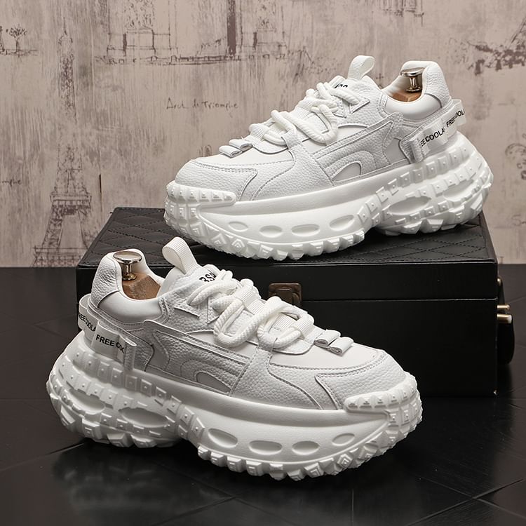 Mr Ozera - Platform Plain Lace Up Sneakers