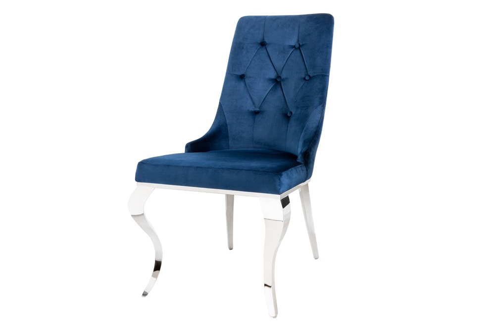 riess-ambiente Stuhl MODERN BAROCK - royalblau Samt mit silbernem Löwenkopf