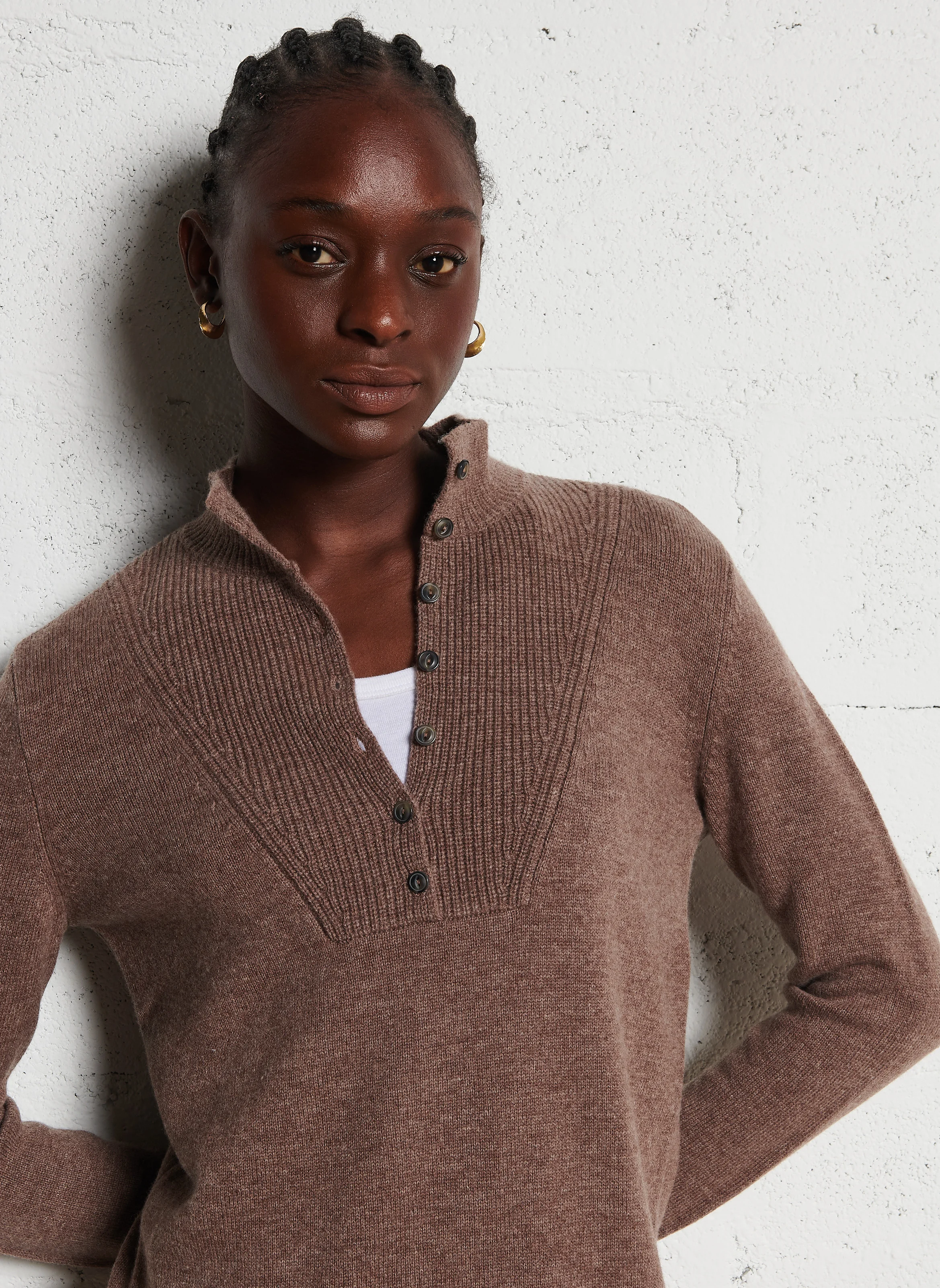 ARPEGE - Robe courte col montant en laine| Beige