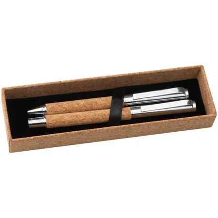 Macma Metall Schreibset mit Kork Ummantelung mit Kugelschreiber + Rollerball