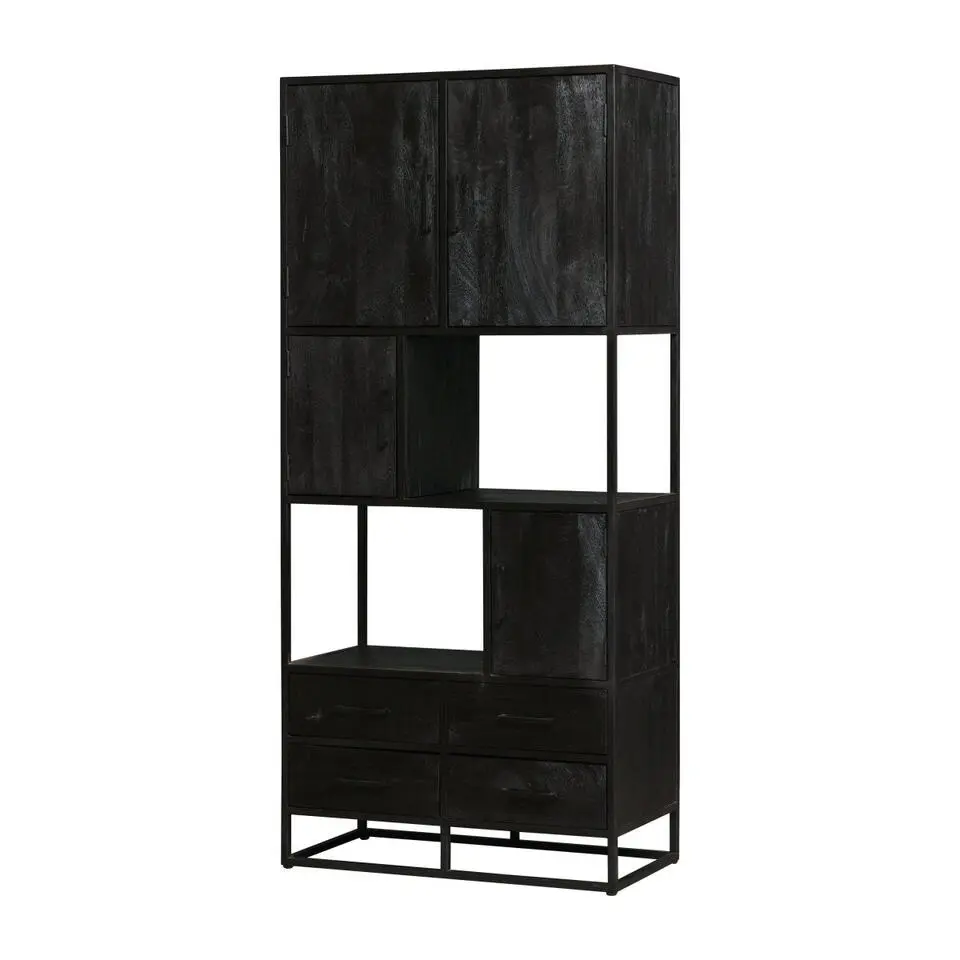 Mangohoutonline - Vakkenkast Florence 90cm Rechthoekig - Zwart - Mahom