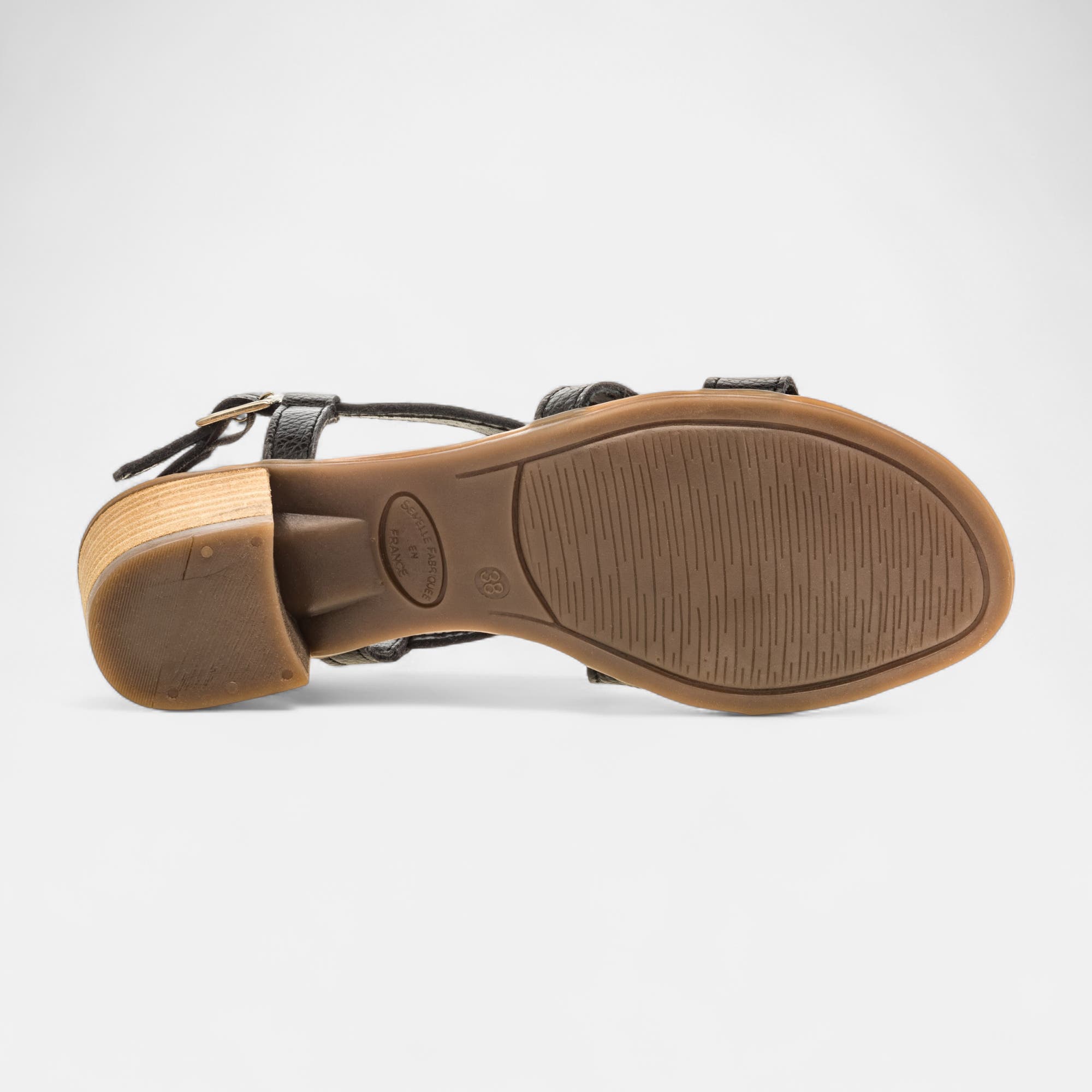 Nu-pieds à talon compensé Femme en cuir noir