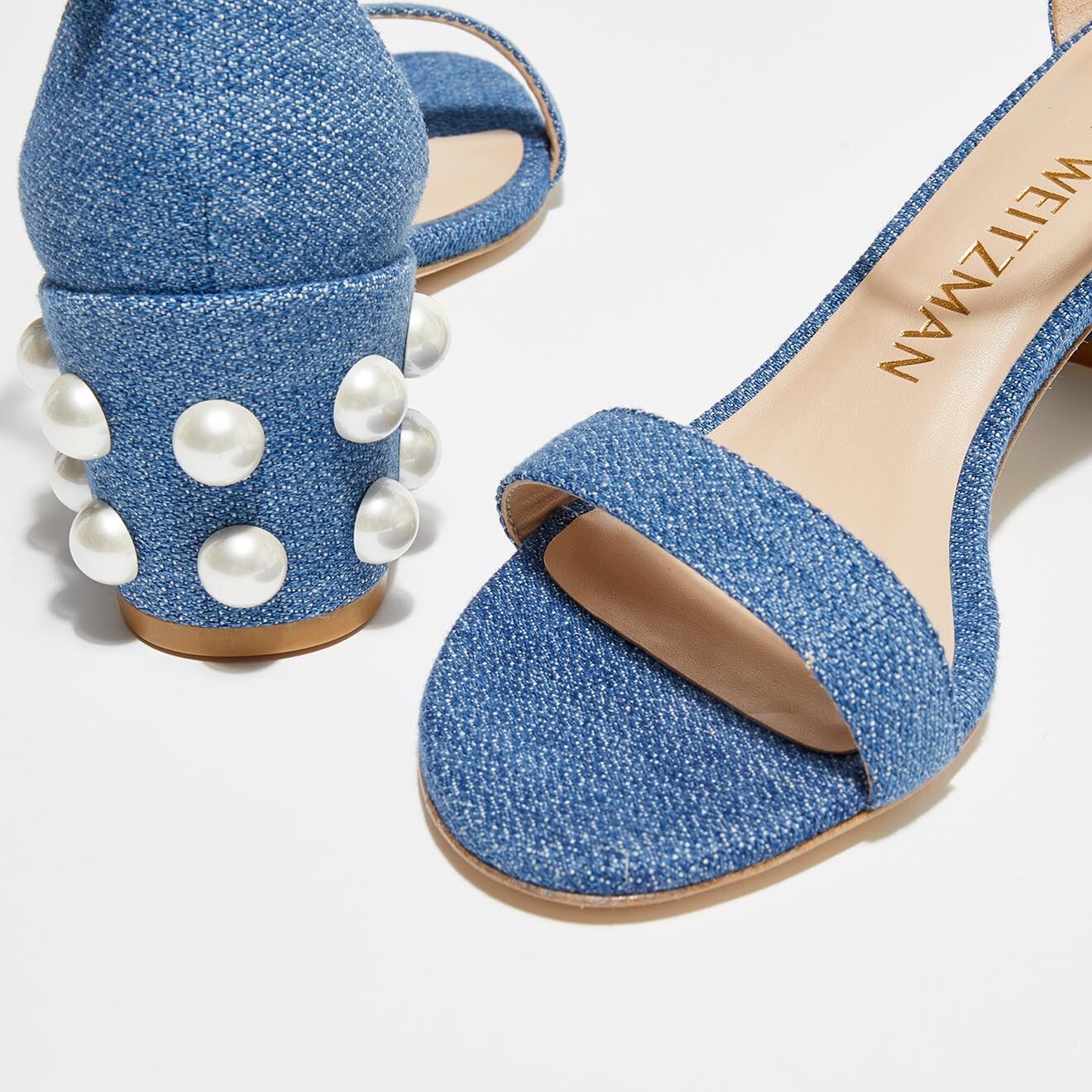 Stuart Weitzman Sandales en Denim Simple Pearls bleues - Talon 6,5 cm