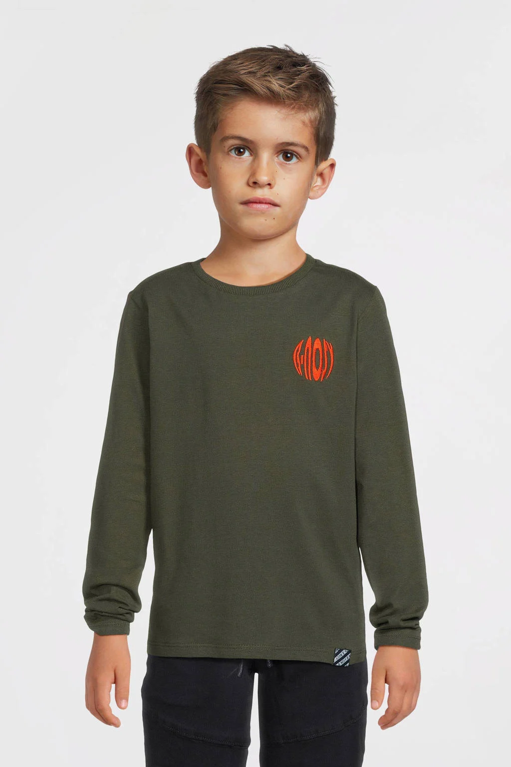 B.Nosy longsleeve Trevor met backprint donkergroen/oranje