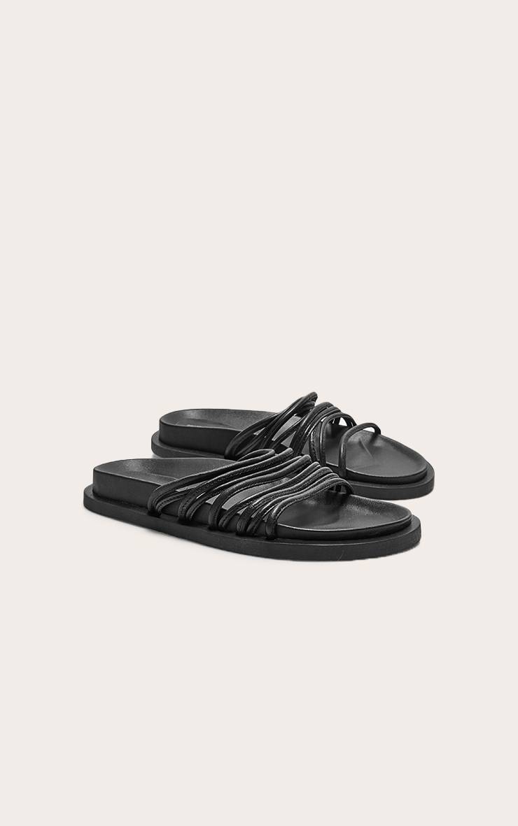 Noir Sandales À Semelle Anatomique En Cuir Véritable Avec Détails De Brides Et Bout Rond