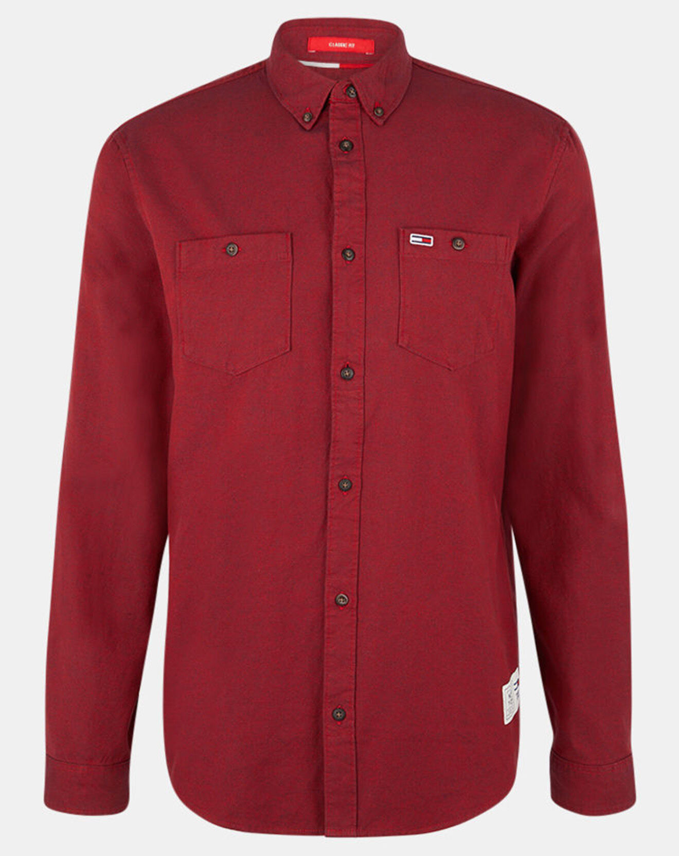 Tommy Jeans Chemise droite 100% Coton Bio Oxford rouge