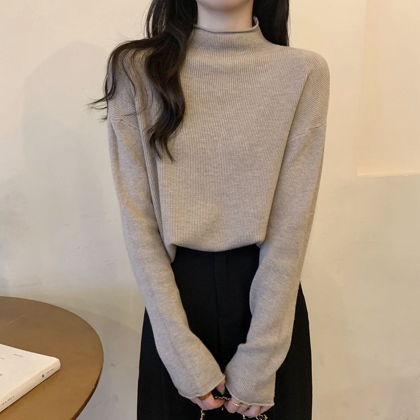 Monroll - Effen gebreide top met lange mouwen en mockneck