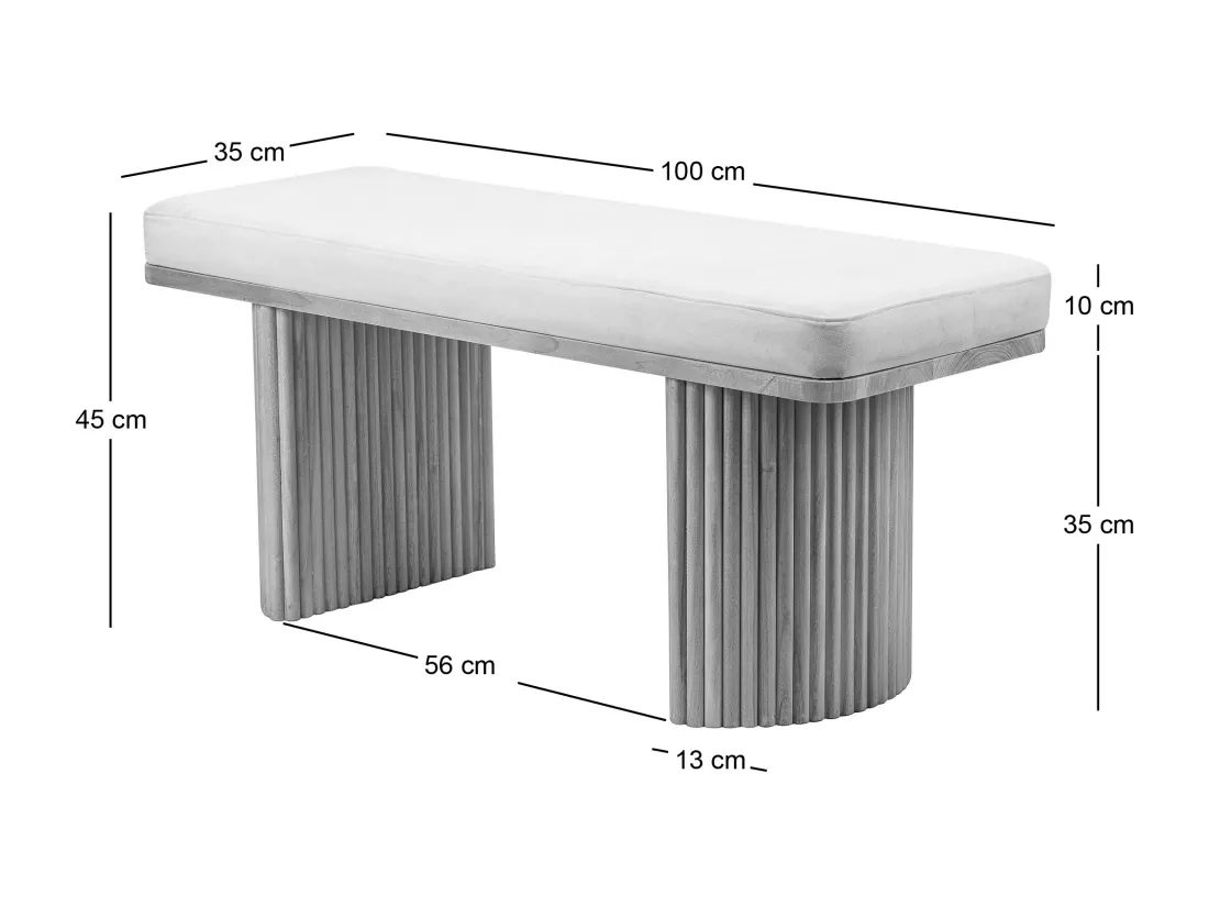 Banc en bois massif et velours beige